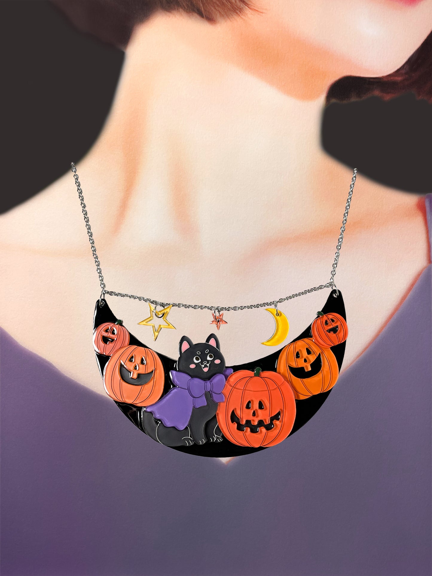 Halloween Vampire Cat Necklace