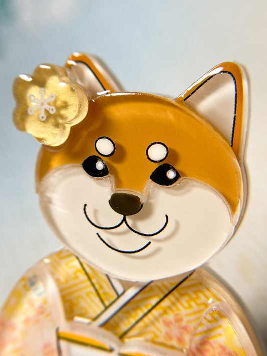 Kimono-Shiba-Brosche (Rot)