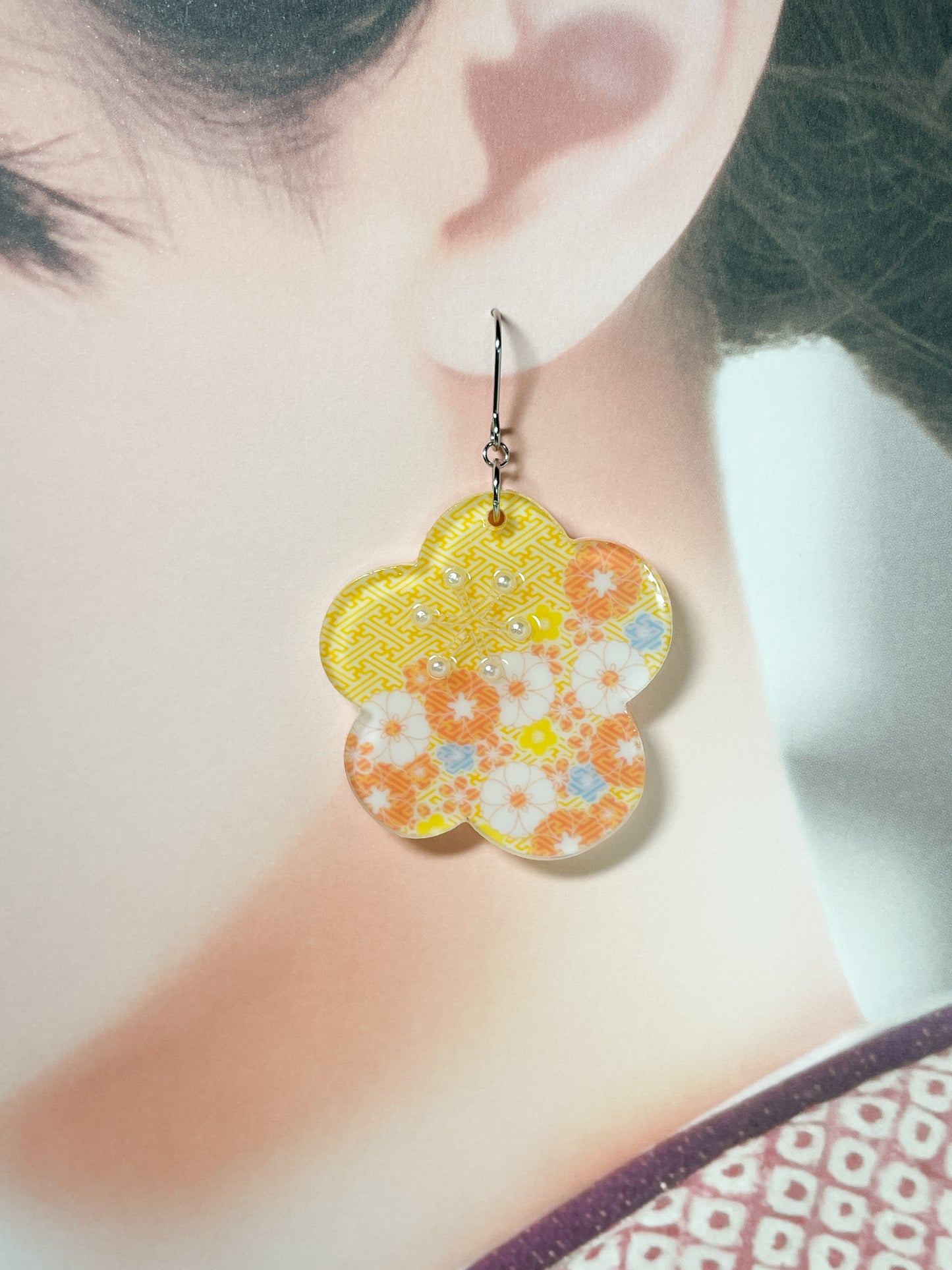 Plum Blossom Drop Earrings (Orange)