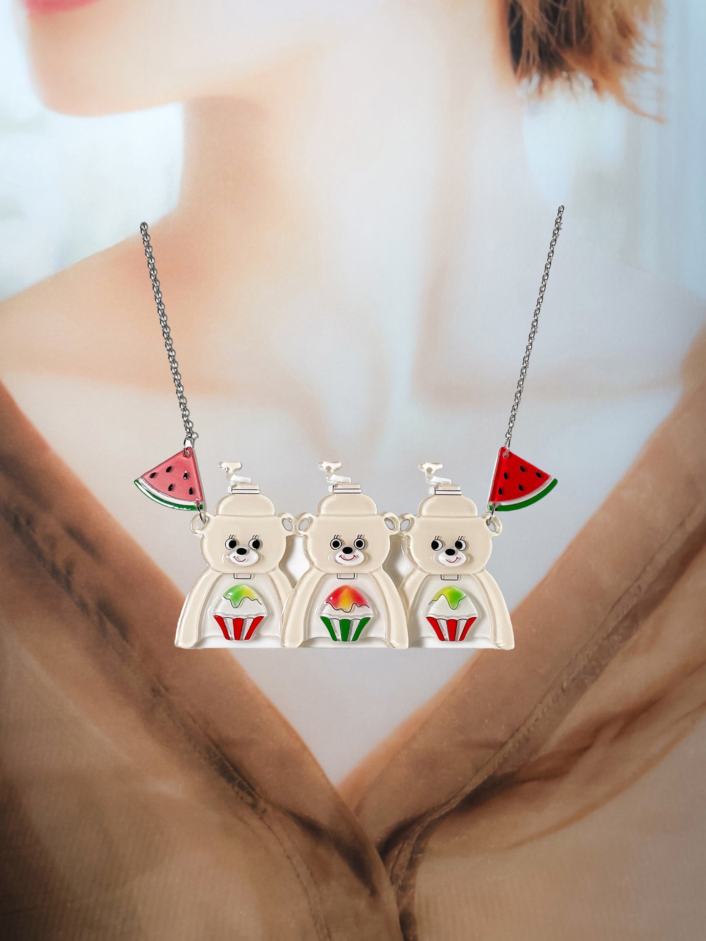 White Bear Shaved Ice Machine Necklace (Watermelon)