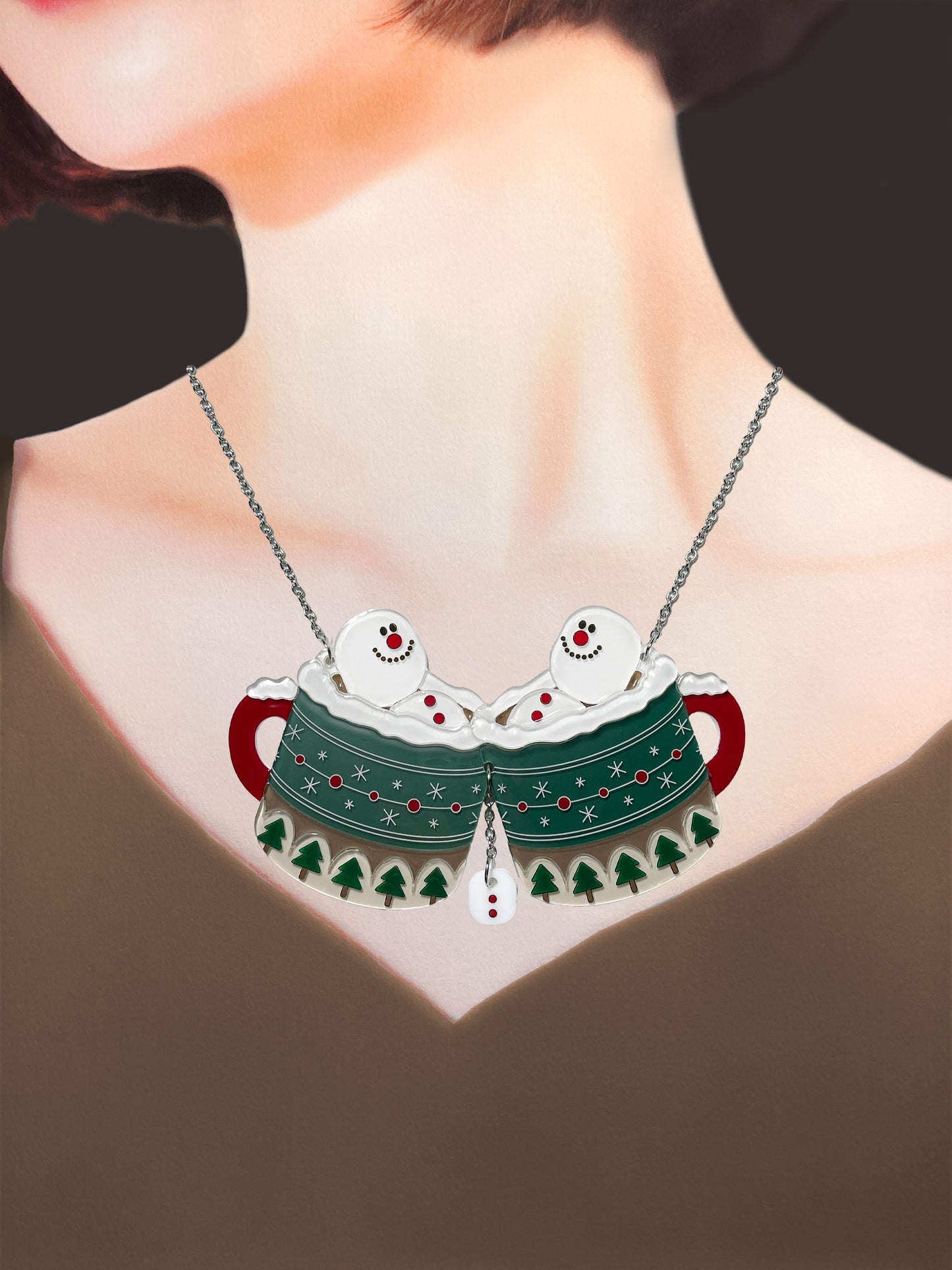 Marshmallow Snowman Hot Chocolate Necklace