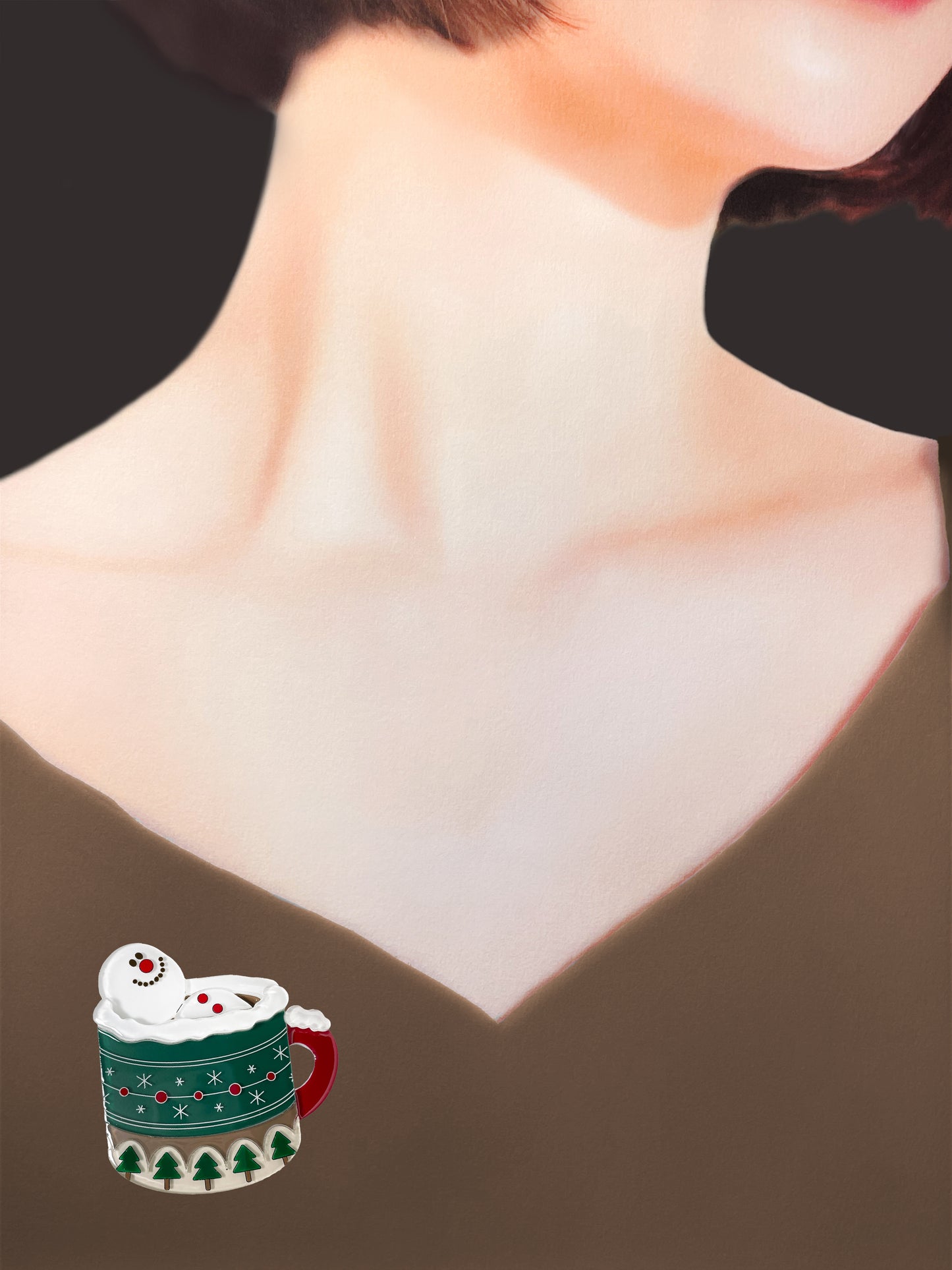 Marshmallow Snowman Hot Chocolate Brooch