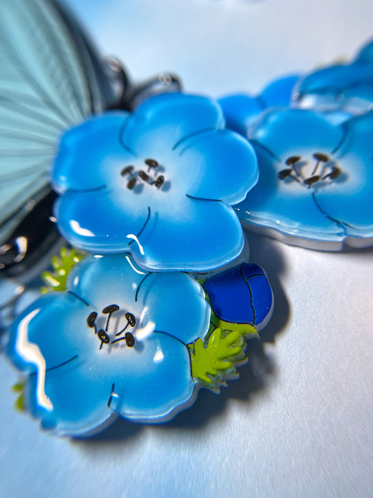 Stained Glass Butterfly Necklace with Anemone