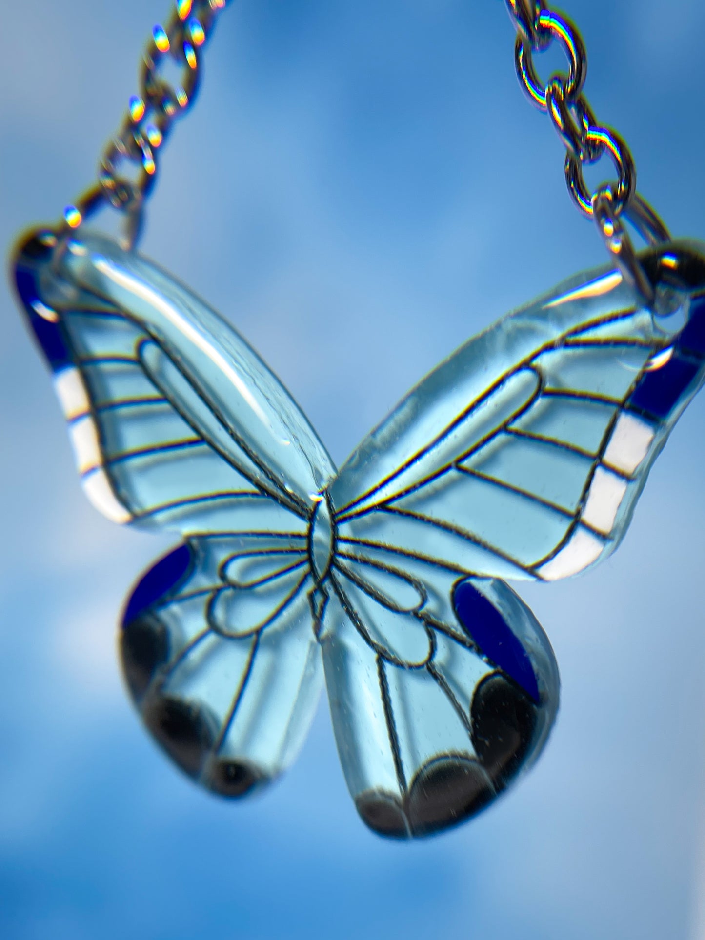 Stained Glass Butterfly Drop Earrings with Anemone