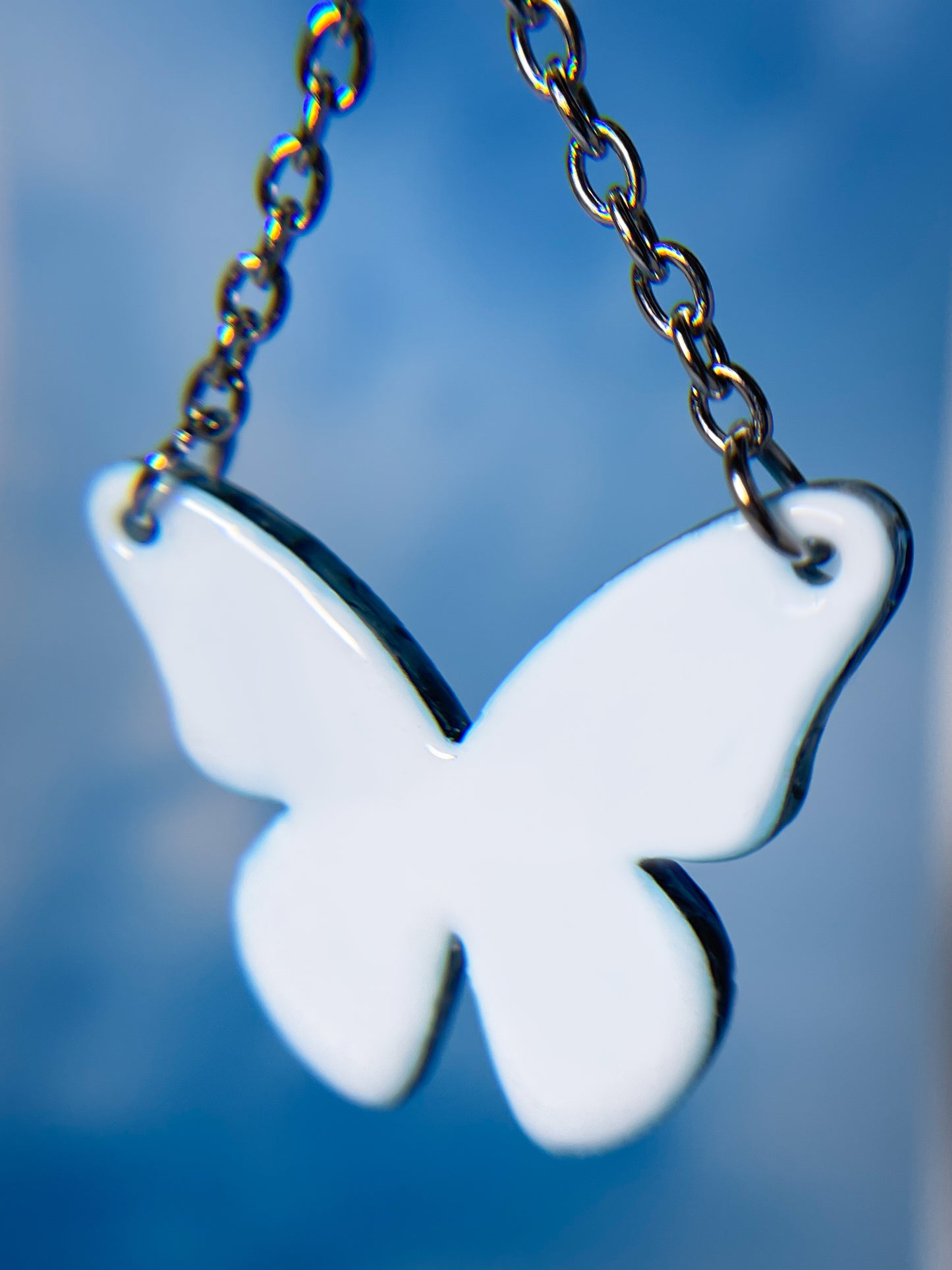 Stained Glass Butterfly Drop Earrings with Anemone