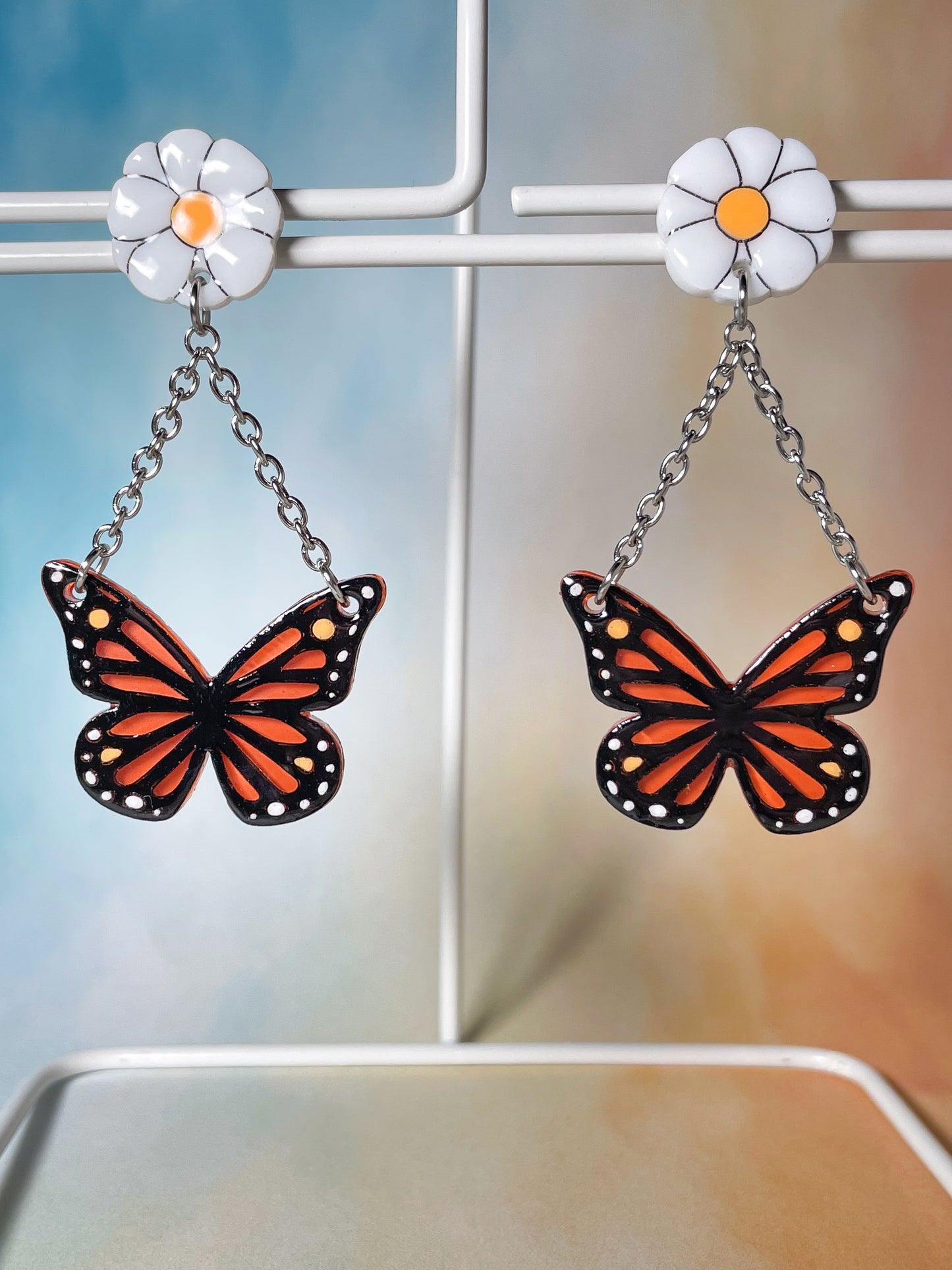 Stained Glass Butterfly Drop Earrings with Margaret