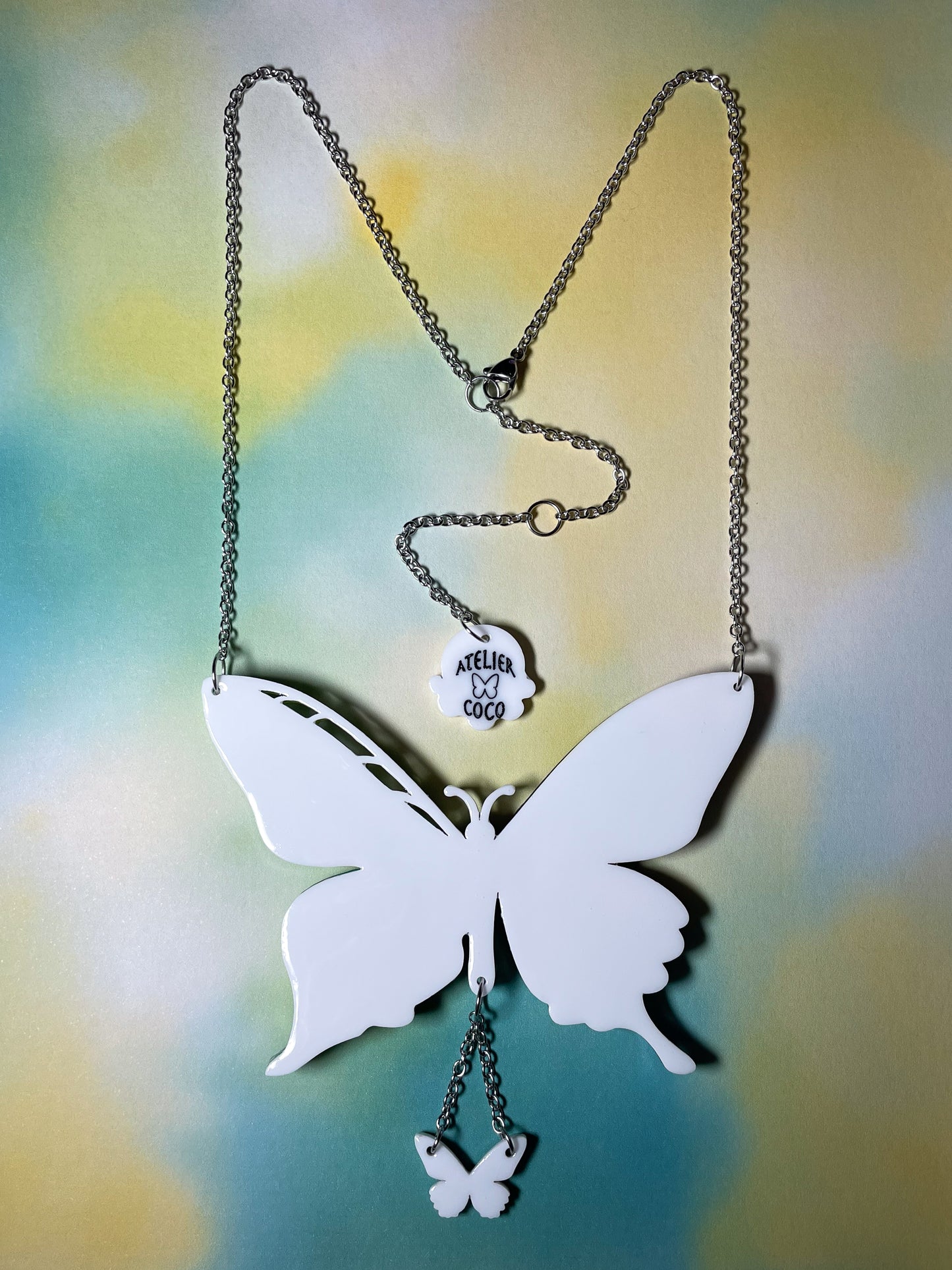 Stained Glass Butterfly Necklace with Lily of the Valley