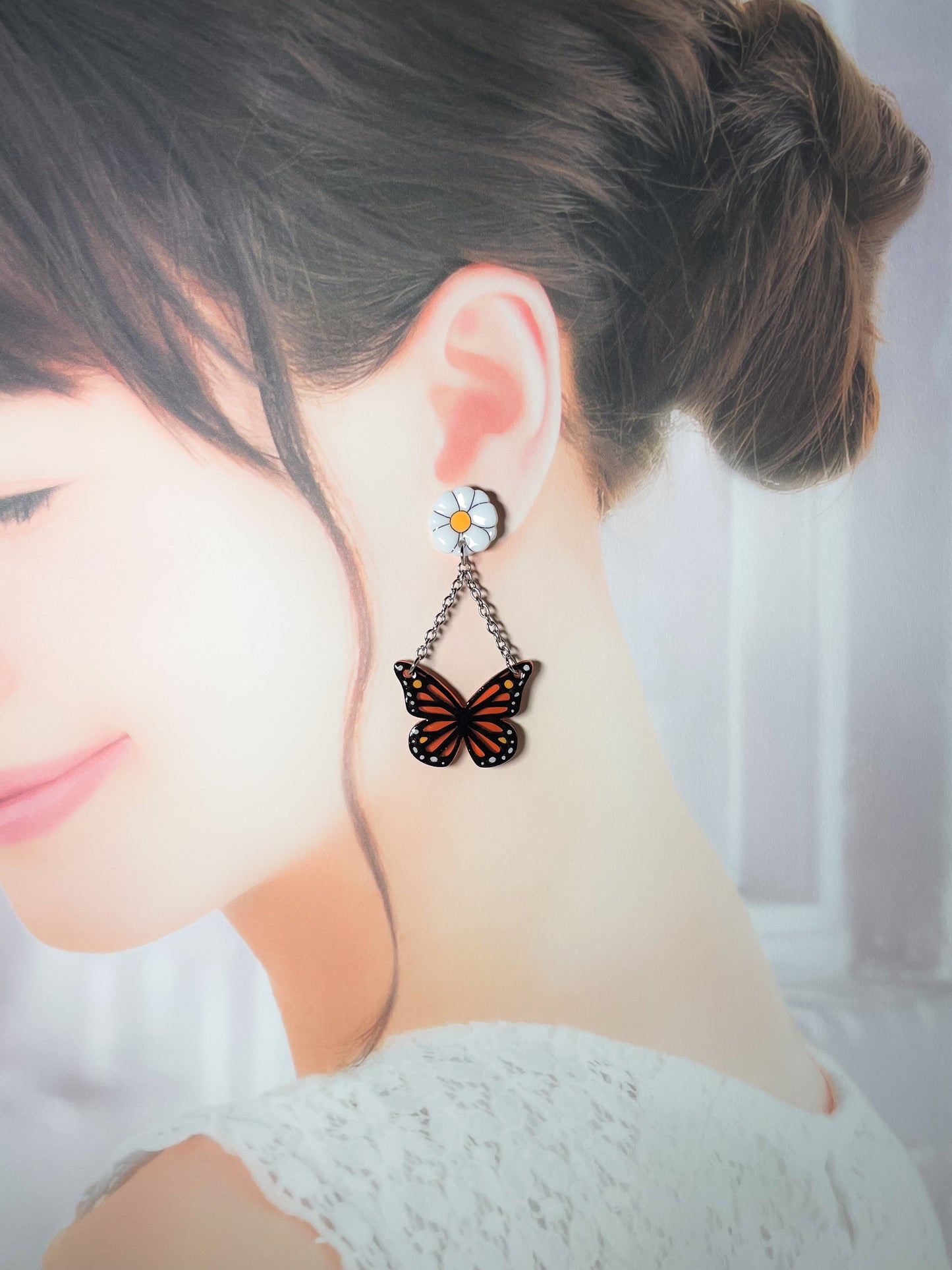 Stained Glass Butterfly Drop Earrings with Margaret