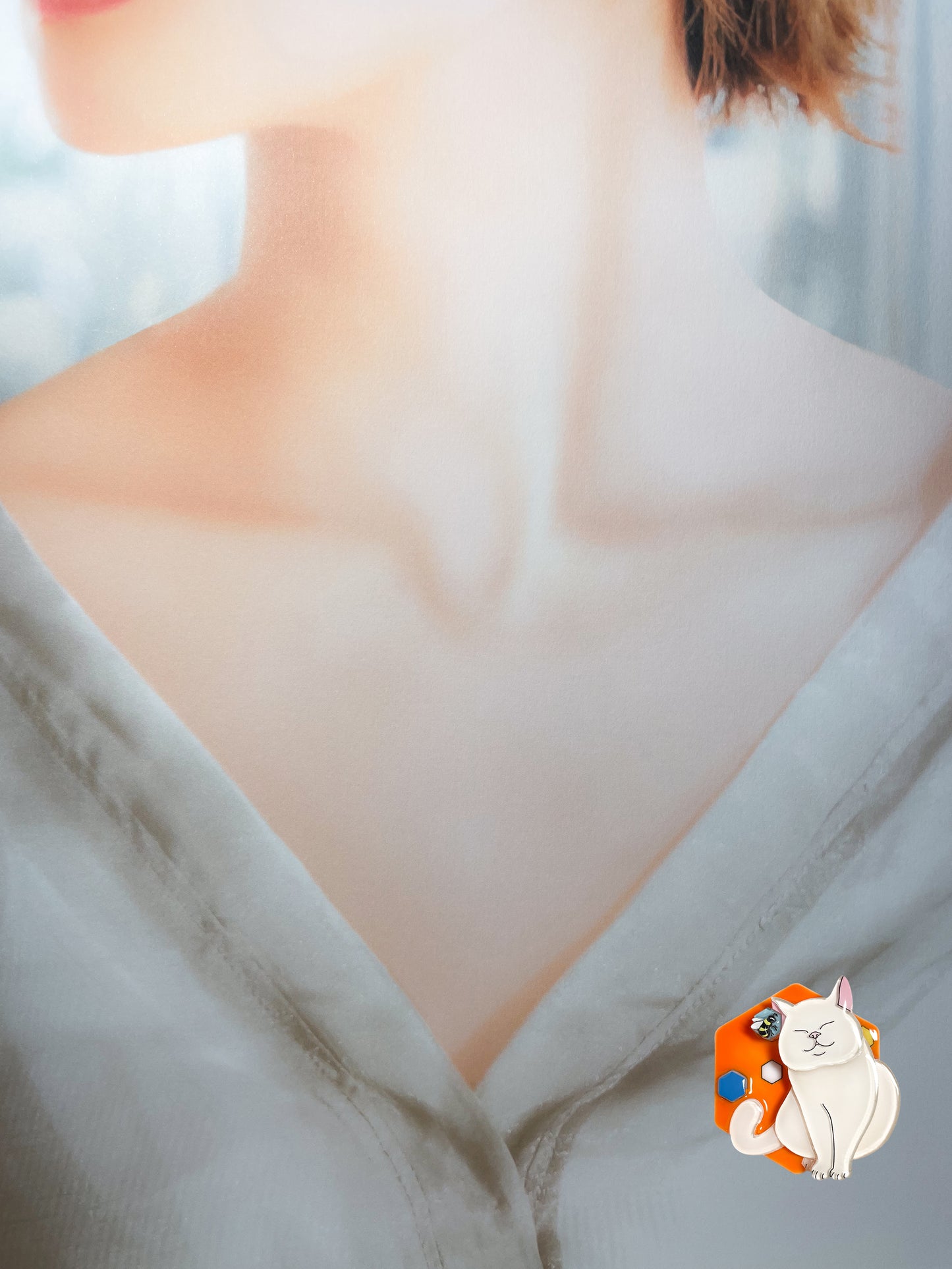 Bee Kind Brooch (White cat)
