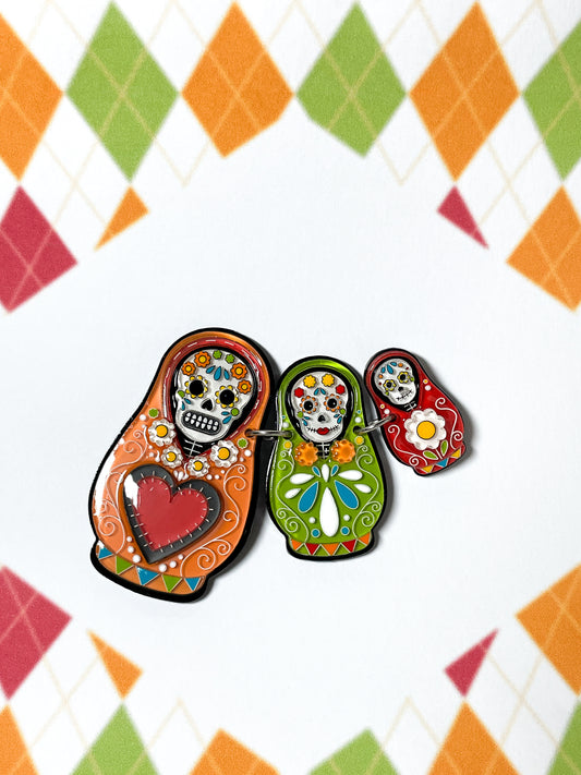 Skull Matryoshka Doll Brooch