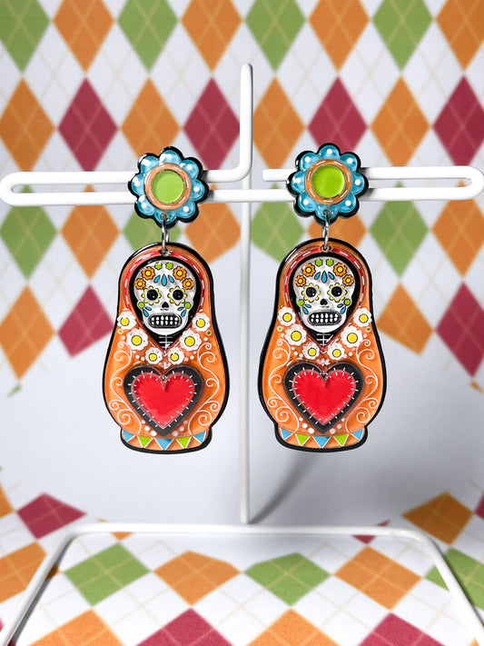 Skull Matryoshka Doll Drop Earrings