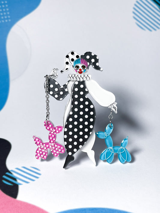 Clown Walking Balloon Dogs Brooch
