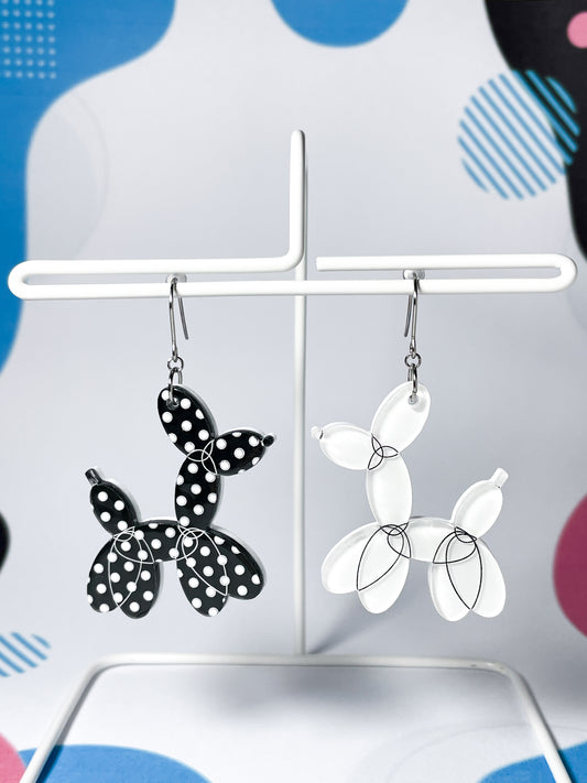 Balloon Dogs Drop Earrings (Black & White)