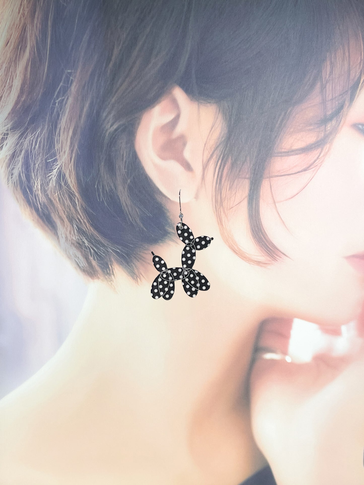 Balloon Dogs Drop Earrings (Black & White)