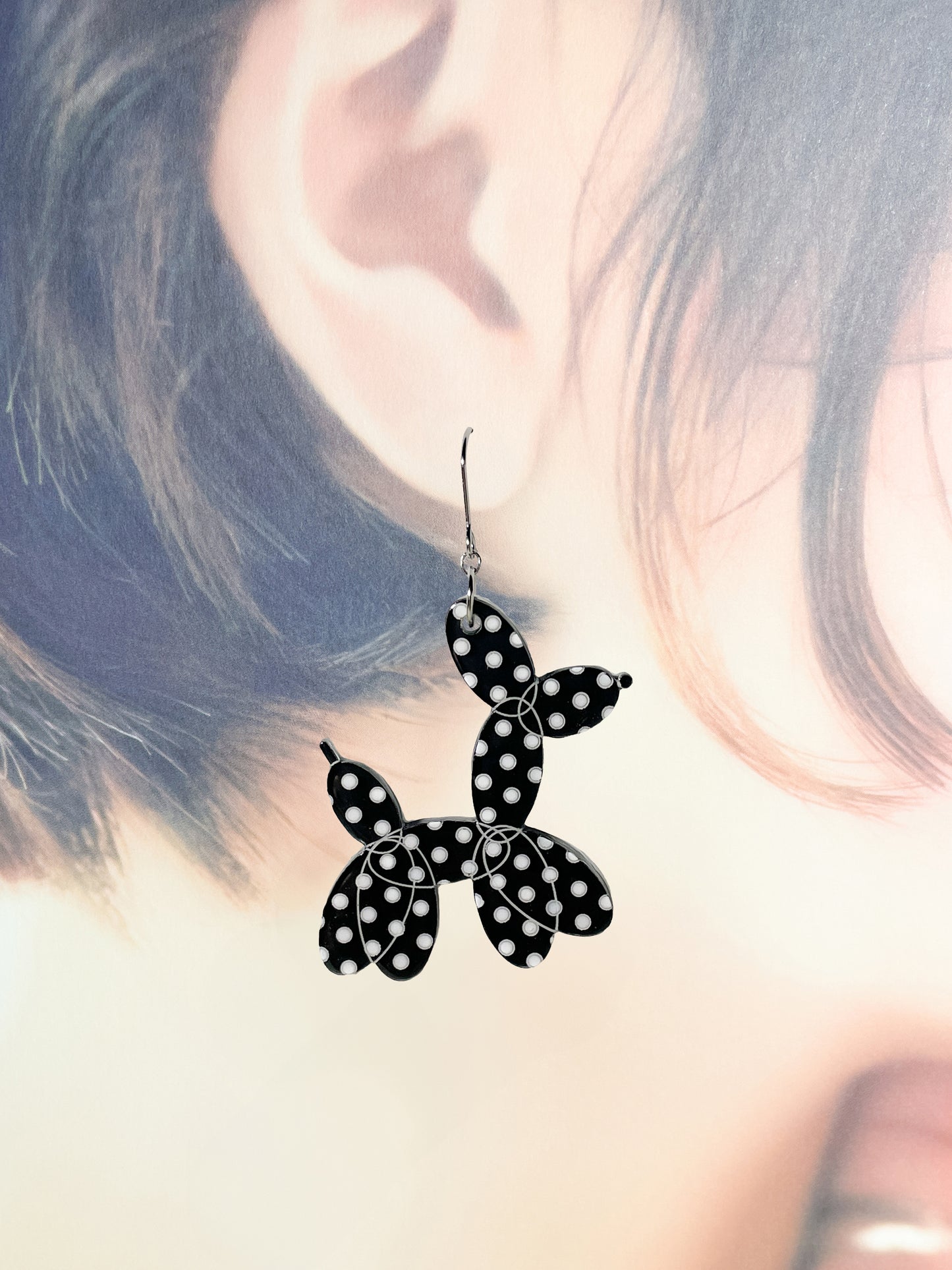 Balloon Dogs Drop Earrings (Black & White)