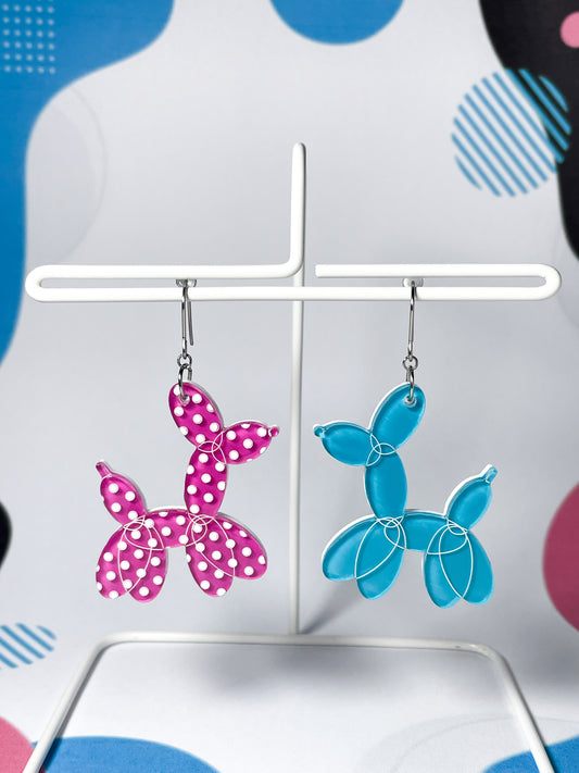 Balloon Dogs Drop Earrings (Pink & Blue)
