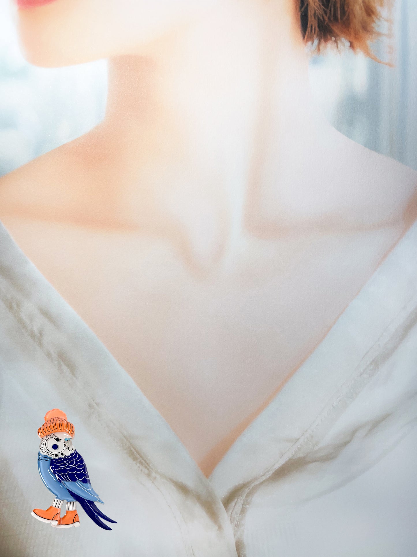 Winter Parakeet Brooch (Orange beanie)