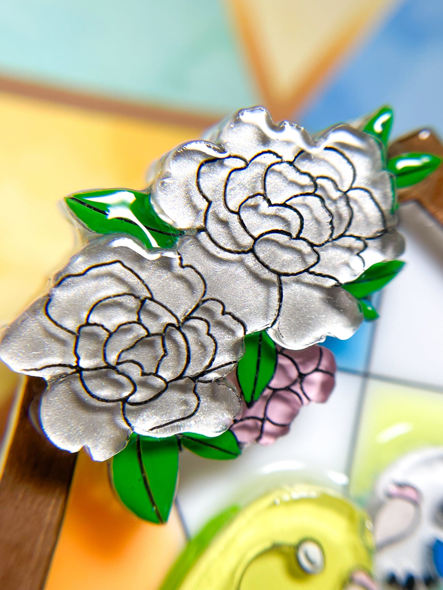 Stained Glass Parakeets Brooch