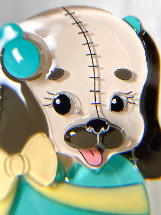 Stuffed Dog in Love Brooch (Green heart)