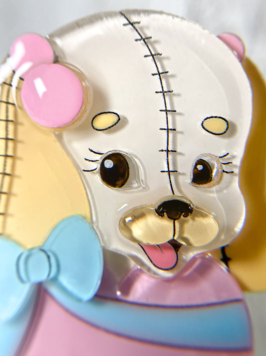 Stuffed Dog in Love Brooch (Pink heart)