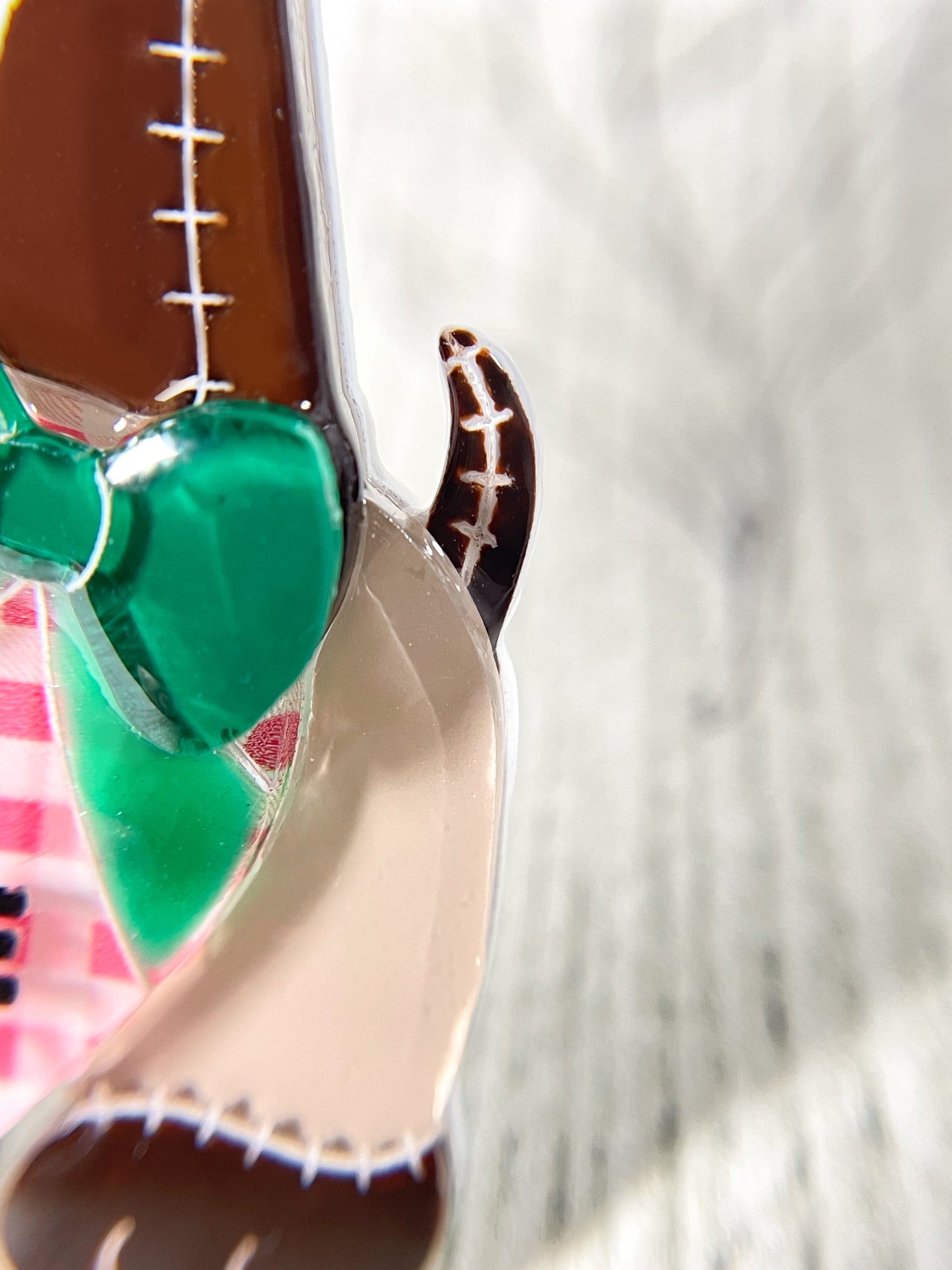 Stuffed Dog in Love Brooch (Checkered heart with Green ribbon)