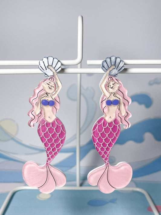 Mermaid Floating in the Sea Drop Earrings