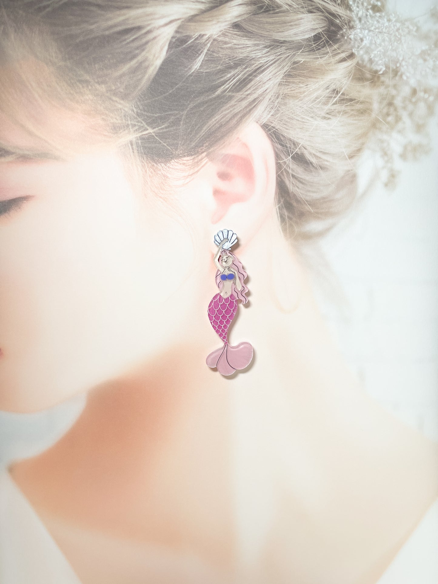 Mermaid Floating in the Sea Drop Earrings