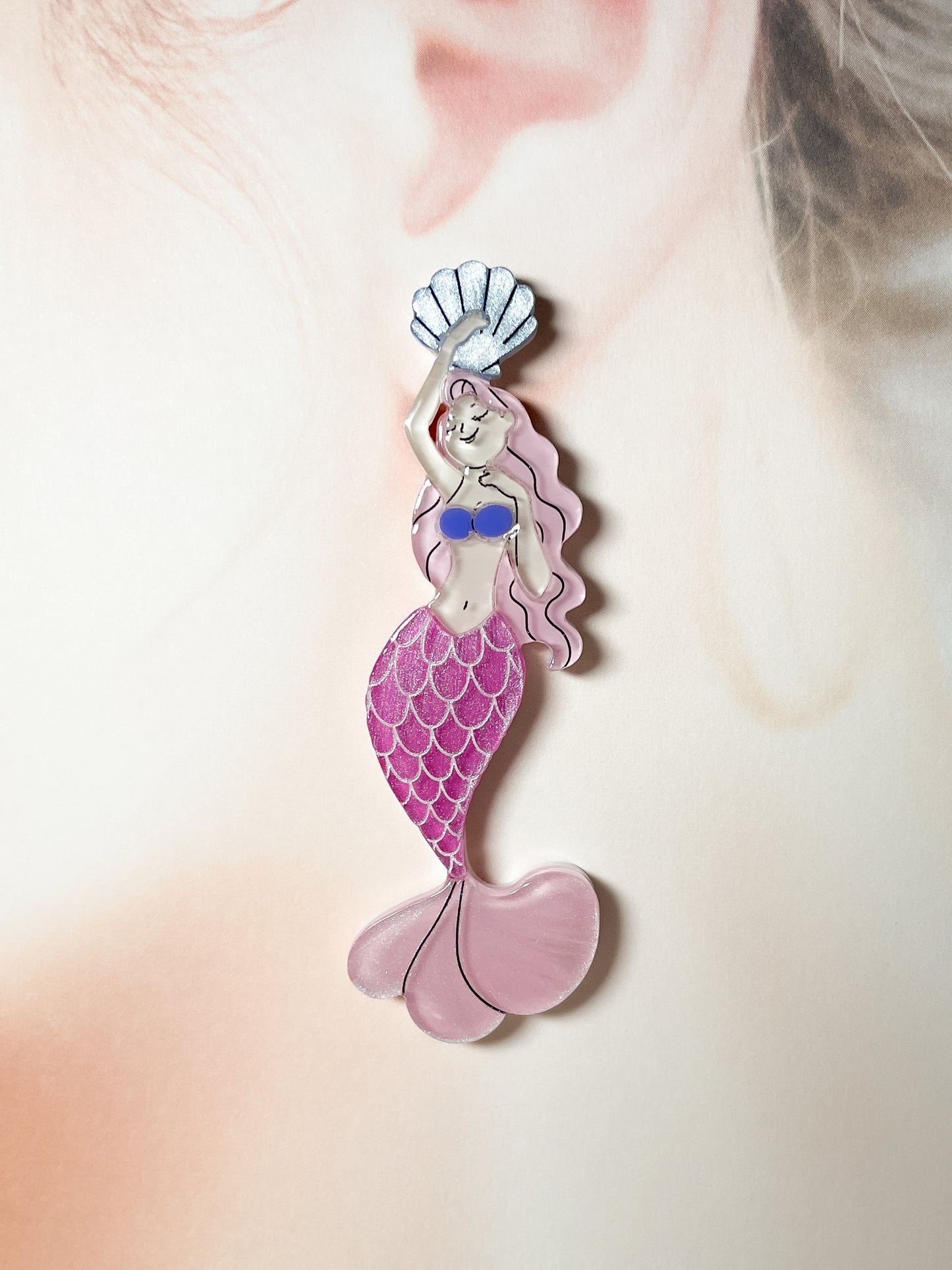 Mermaid Floating in the Sea Drop Earrings
