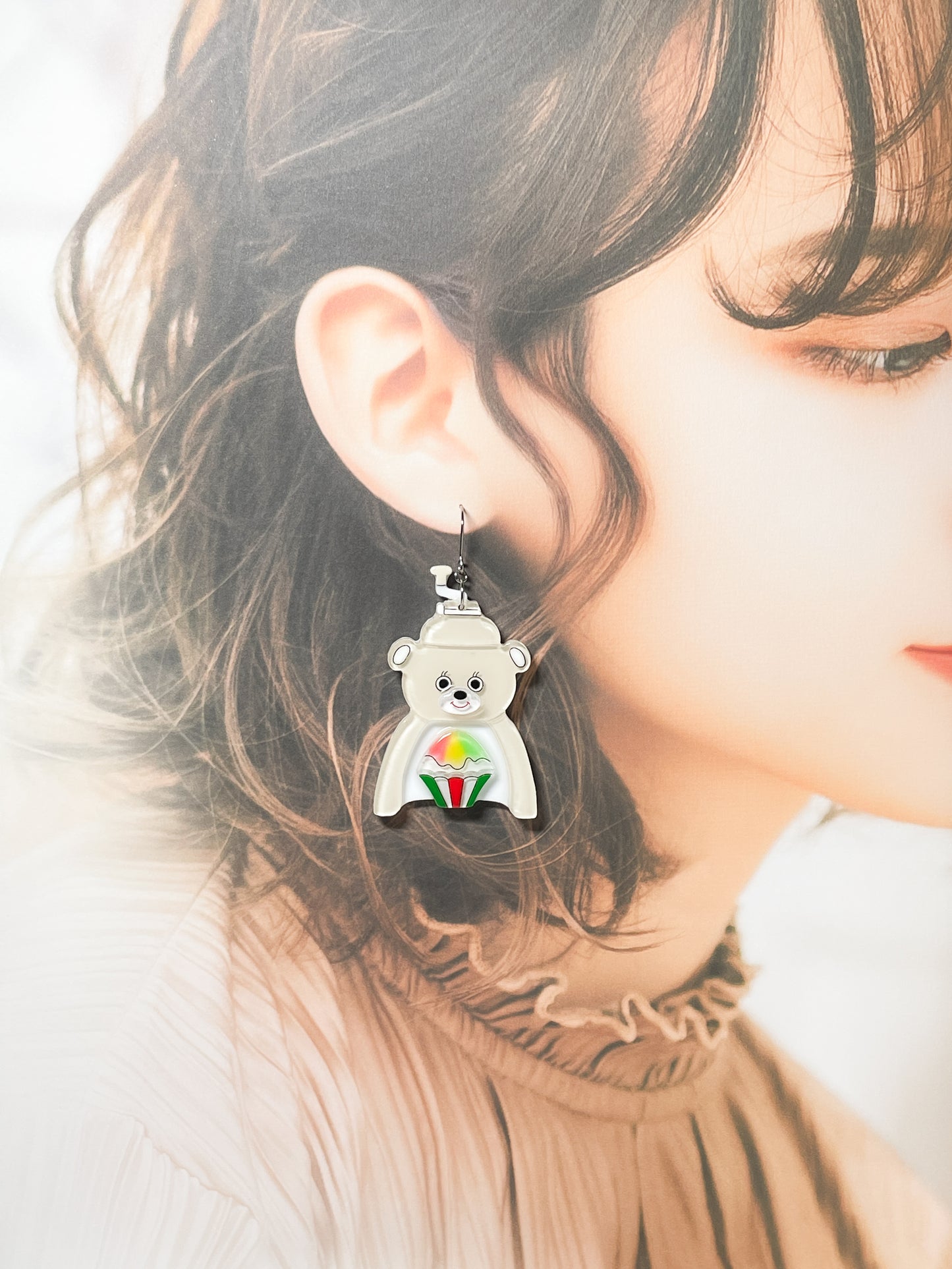 White Bear Shaved Ice Machine Drop Earrings