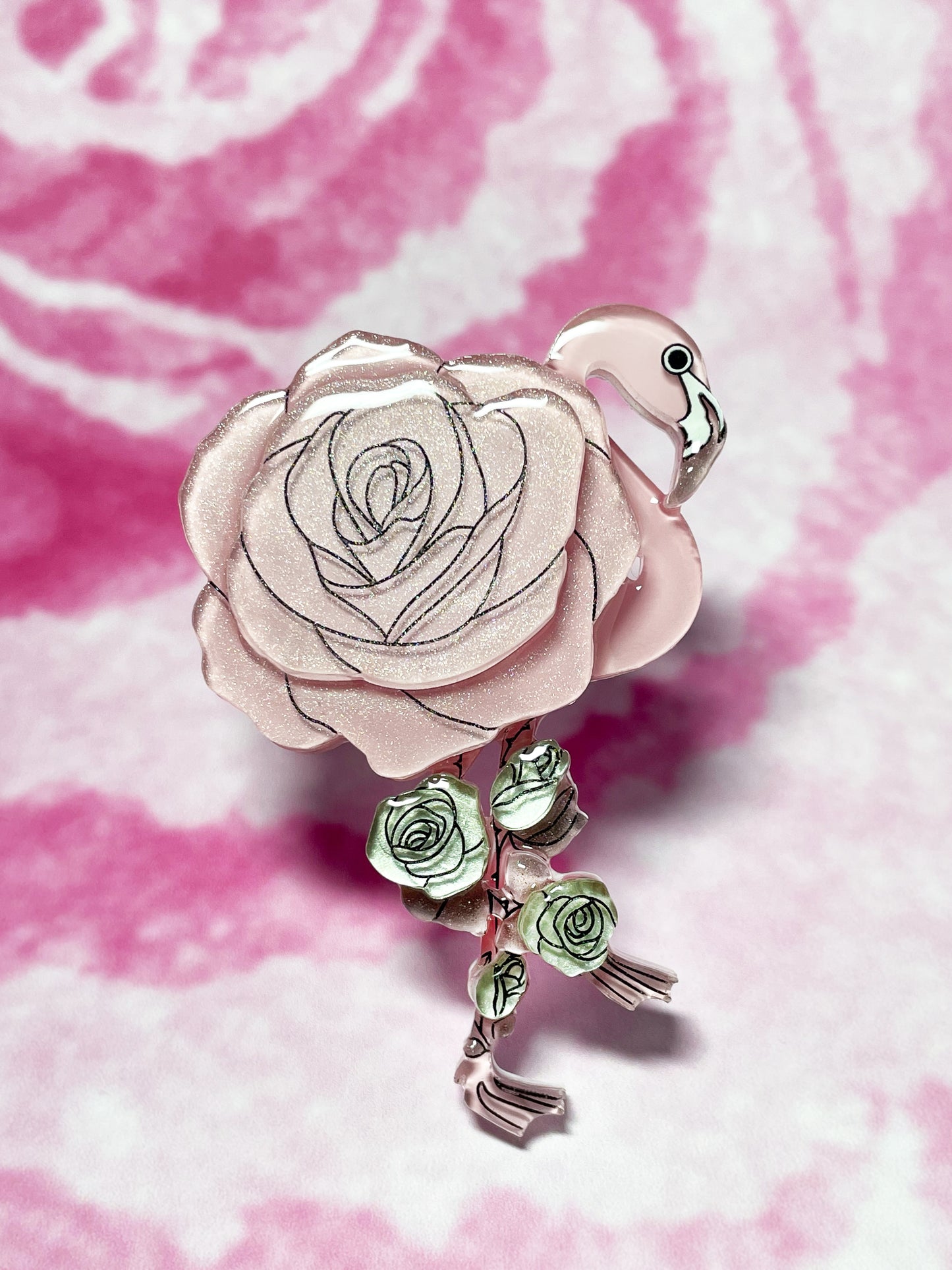 Passionate Rose Flamingo Brooch (Silver)