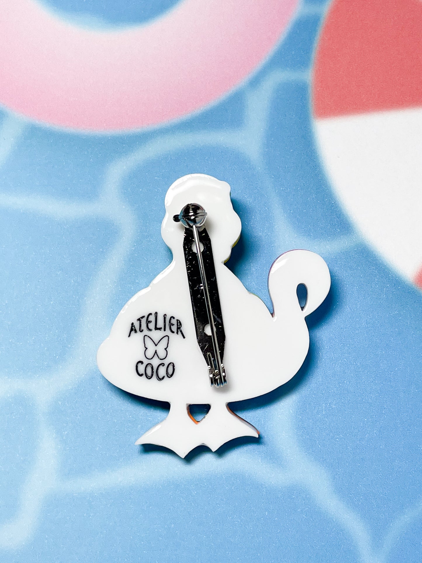 Ducks Swimming Lesson with Flamingo Pool Float Brooch (Yellow)