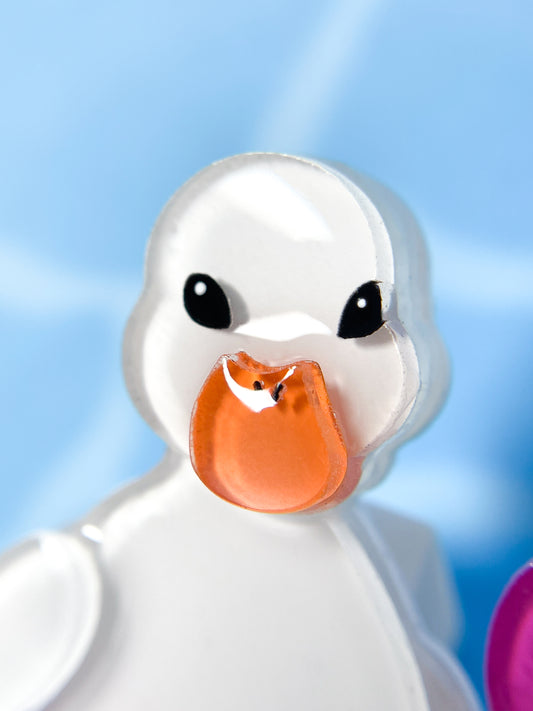 Ducks Swimming Lesson with Flamingo Pool Float Brooch (White)