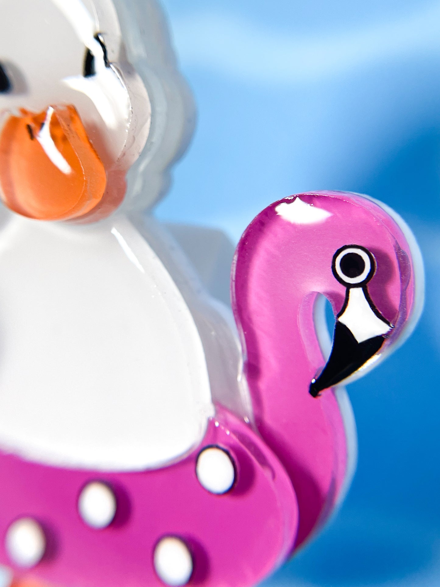 Ducks Swimming Lesson with Flamingo Pool Float Brooch (White)