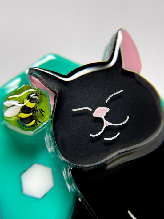 Bee Kind Brooch (Black cat)