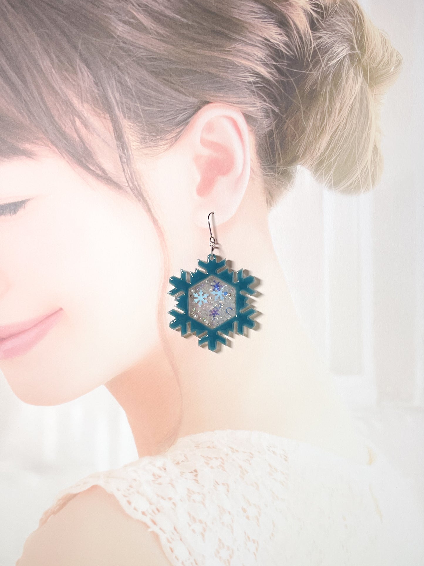Snow Crystal  Drop Earrings