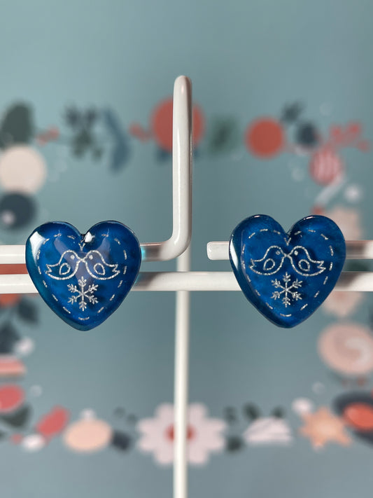Kissing birds stud earrings (Navy blue)