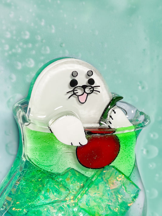 Ice cream float collection - Seal floated melon soda brooch