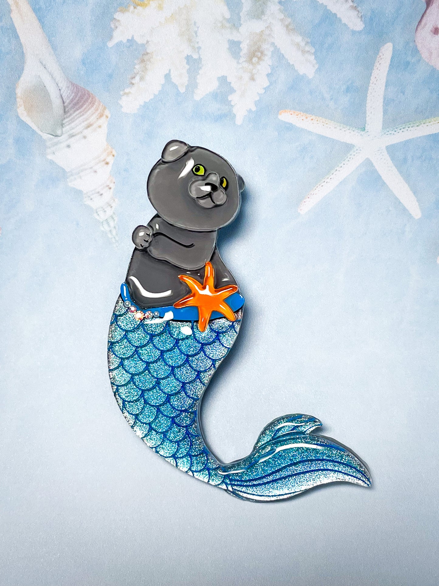 Meowmaid brooches (Blue)
