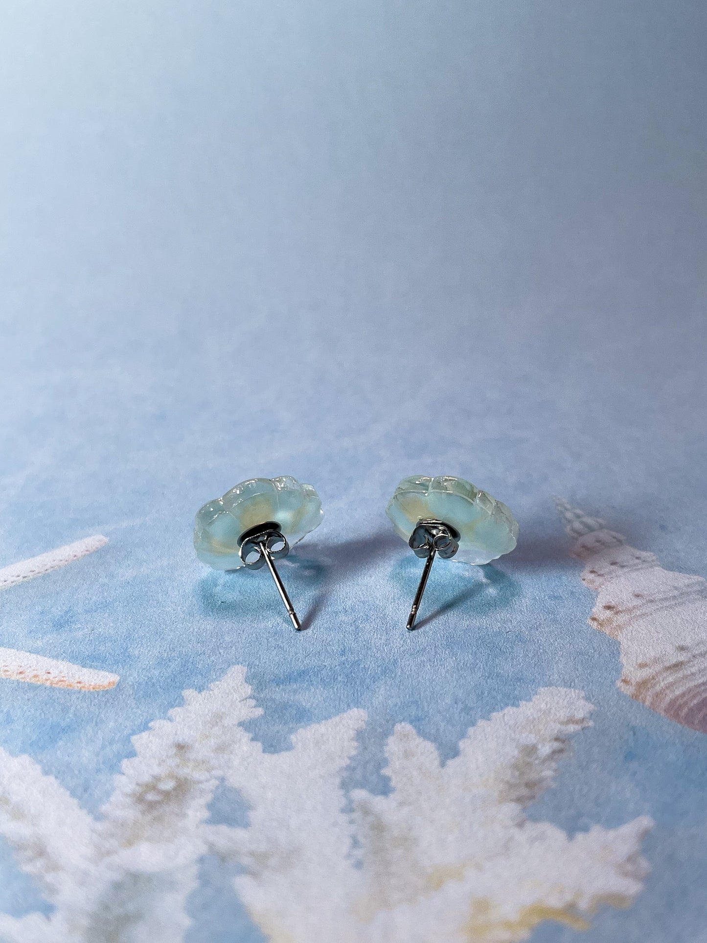 Clear seashell stud earrings (Blue)