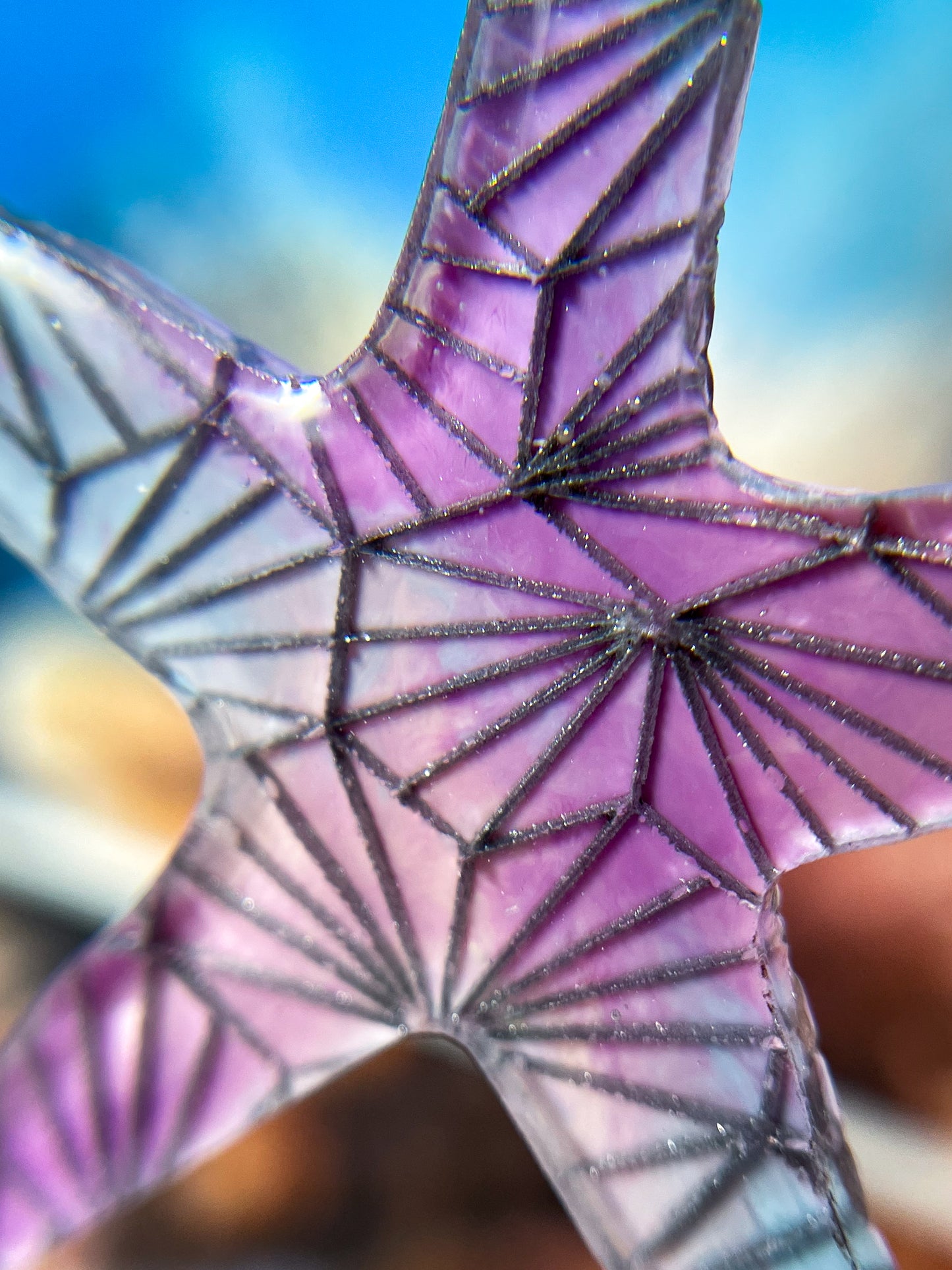 Geometric pattern starfish drop earrings (Purple)