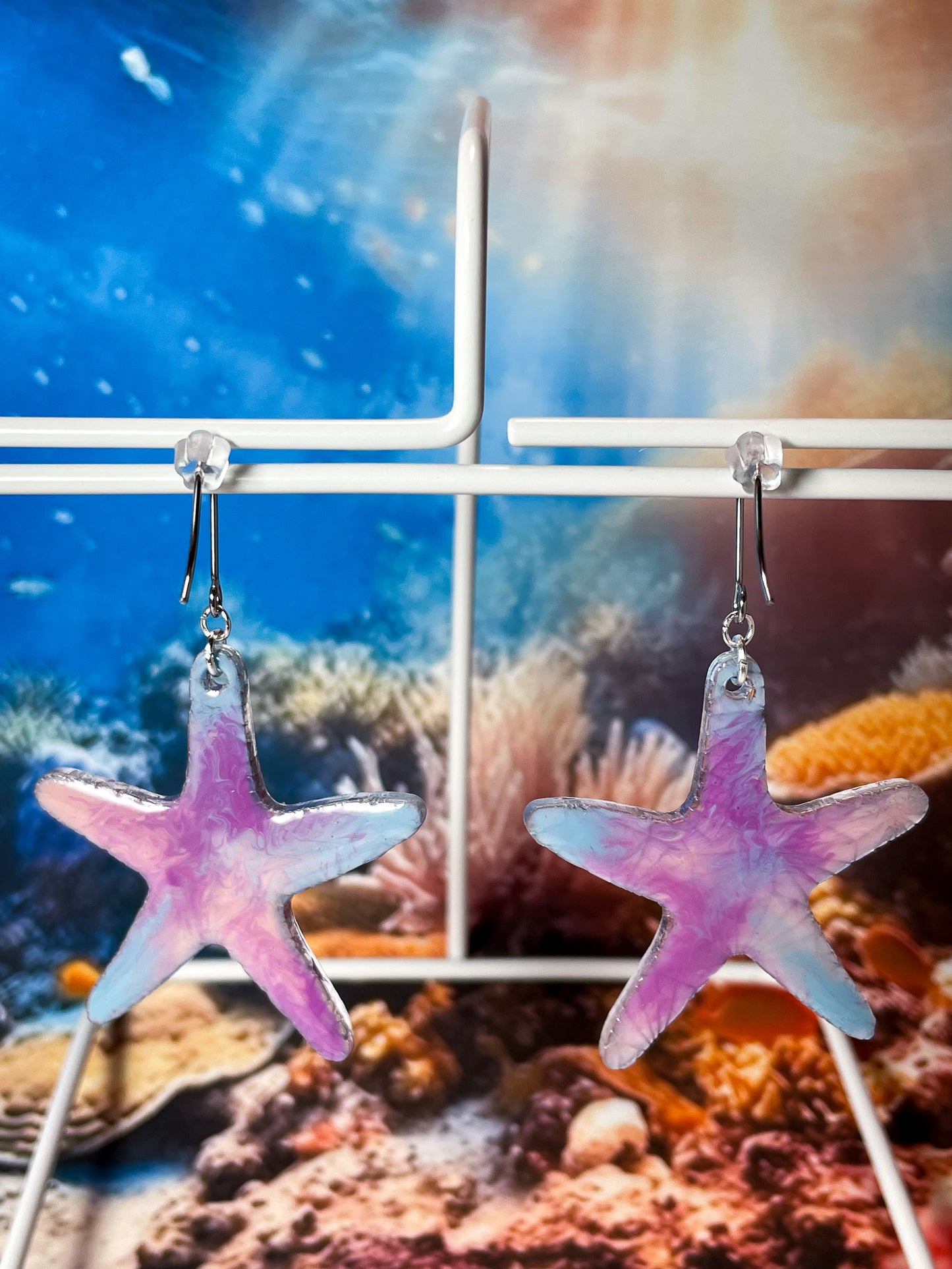 Geometric pattern starfish drop earrings (Purple)