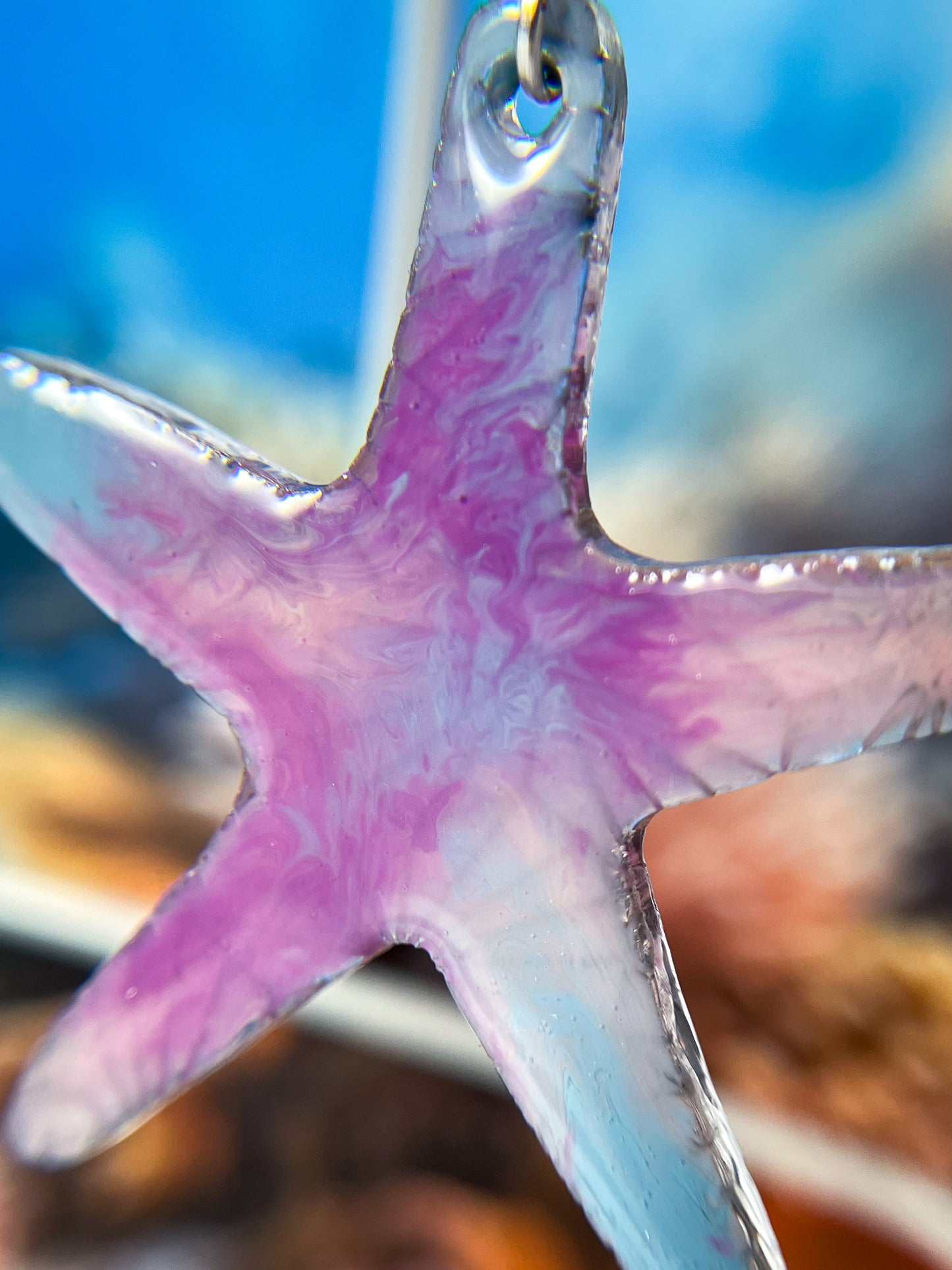 Geometric pattern starfish drop earrings (Purple)