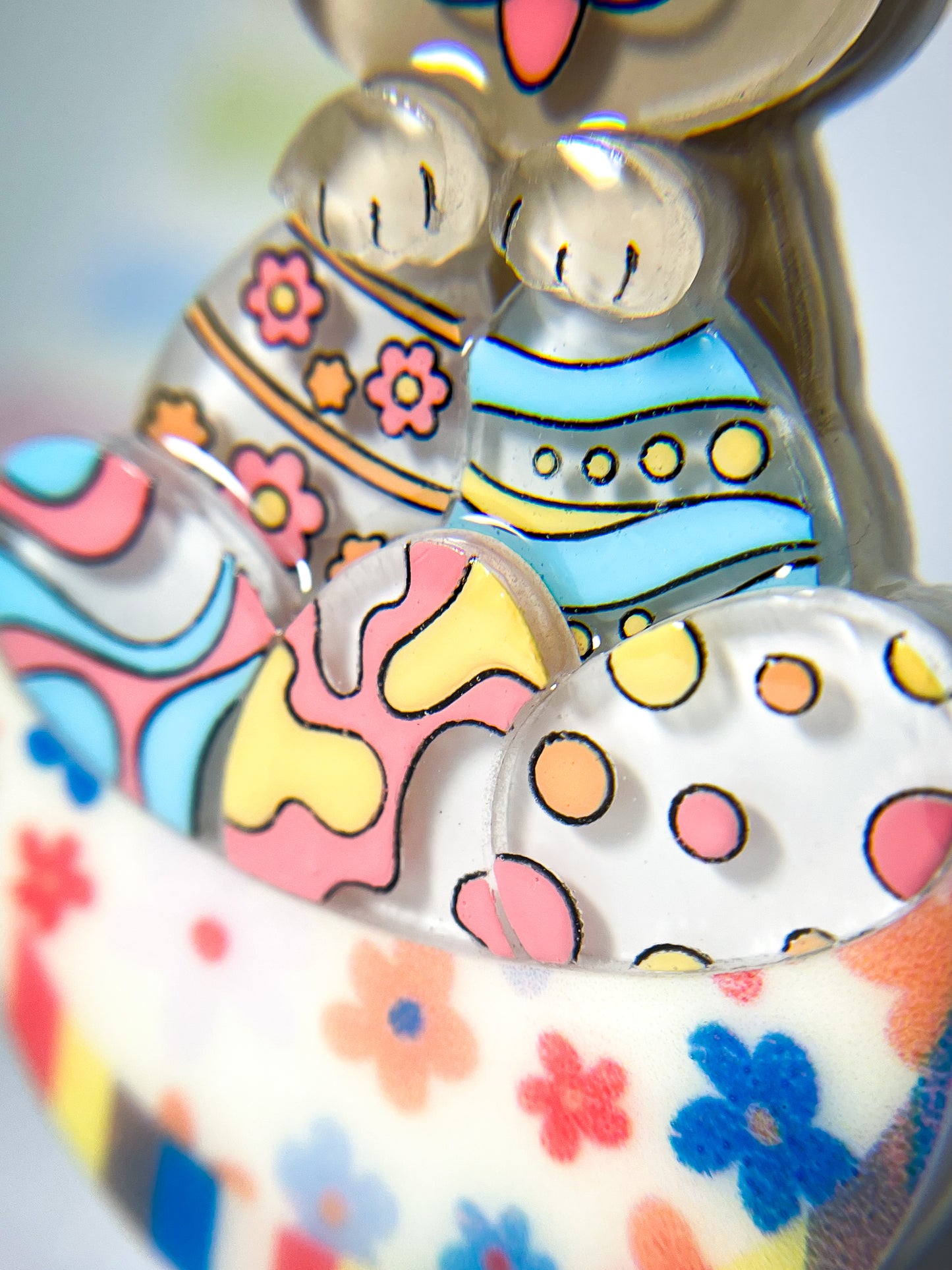 Pretty Bunny and Easter Eggs in a Bowl Brooch (Brown bunny)