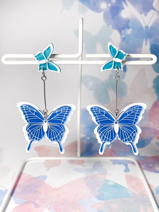 Butterfly Drop Earrings (Blue)