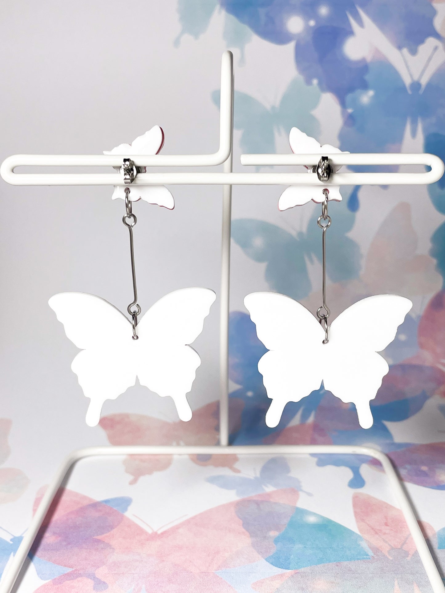 Butterfly Drop Earrings (Blue)