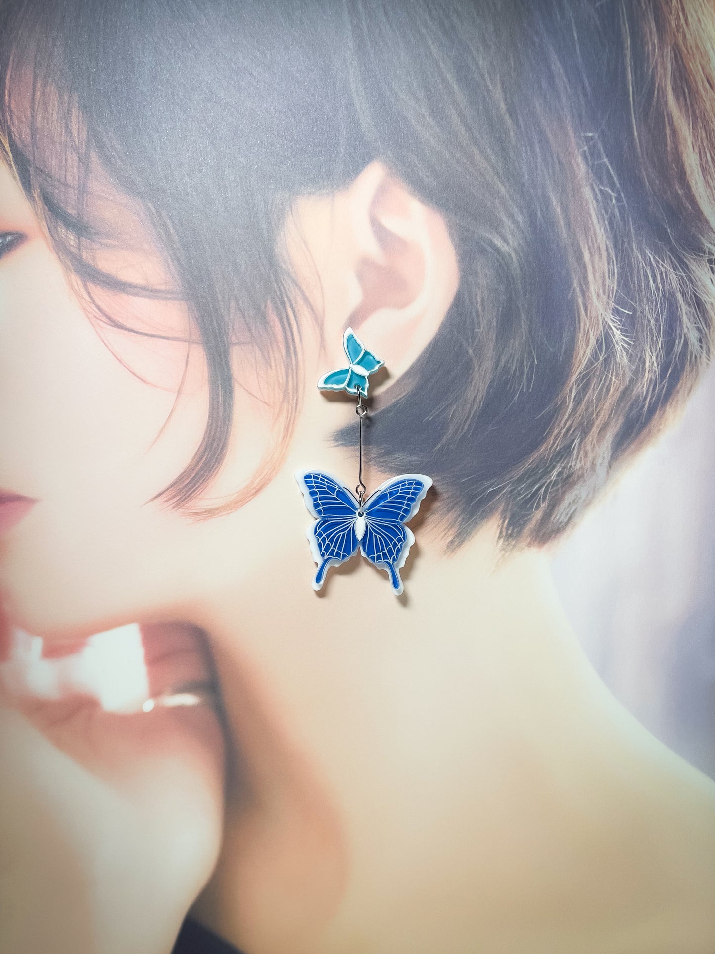 Butterfly Drop Earrings (Blue)