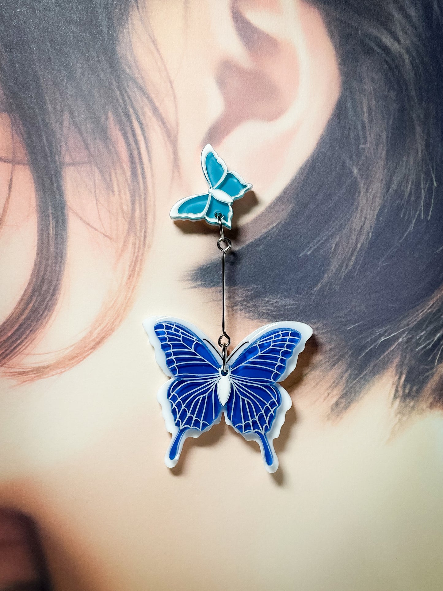 Butterfly Drop Earrings (Blue)