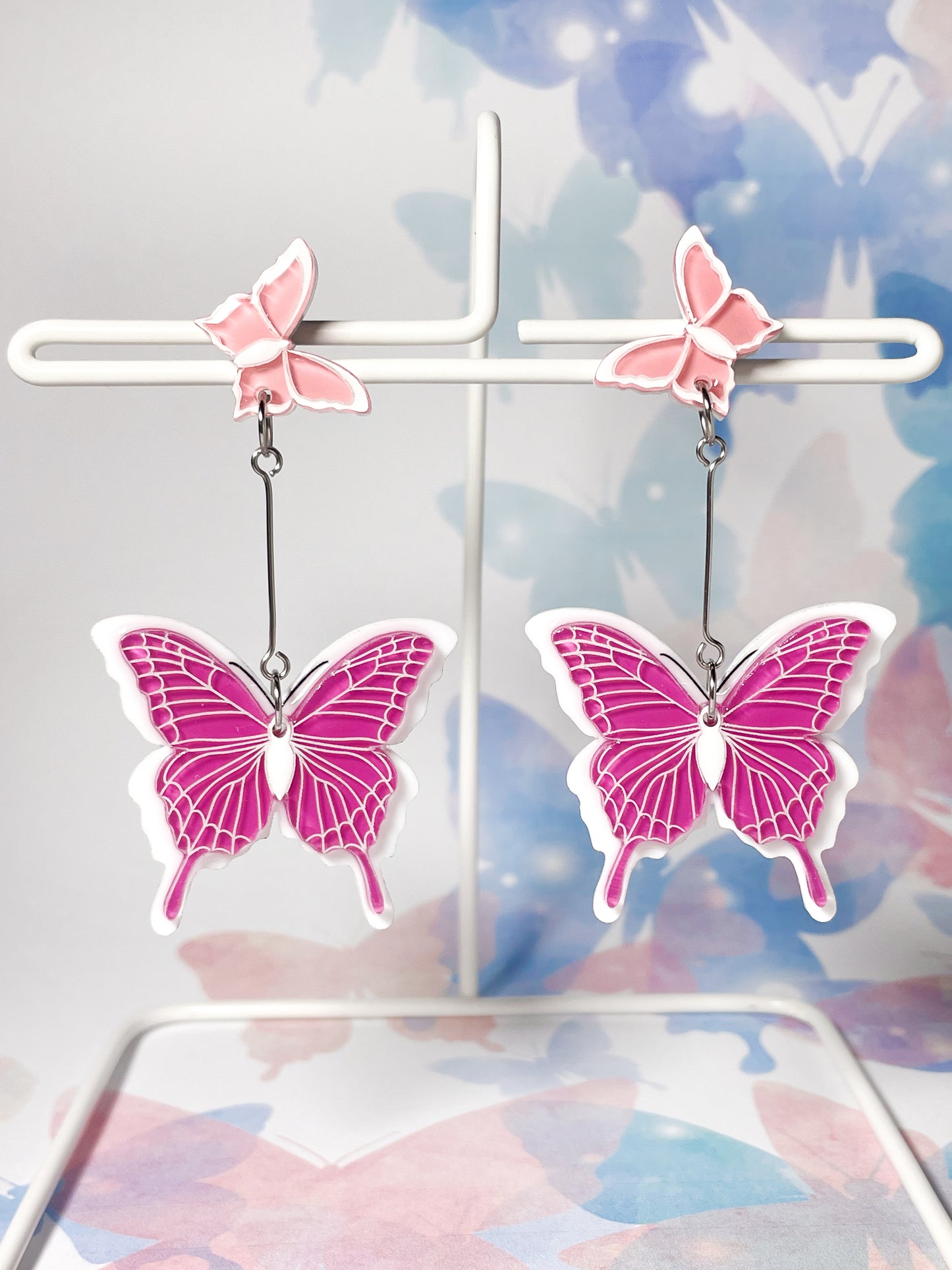Butterfly Drop Earrings (Pink)