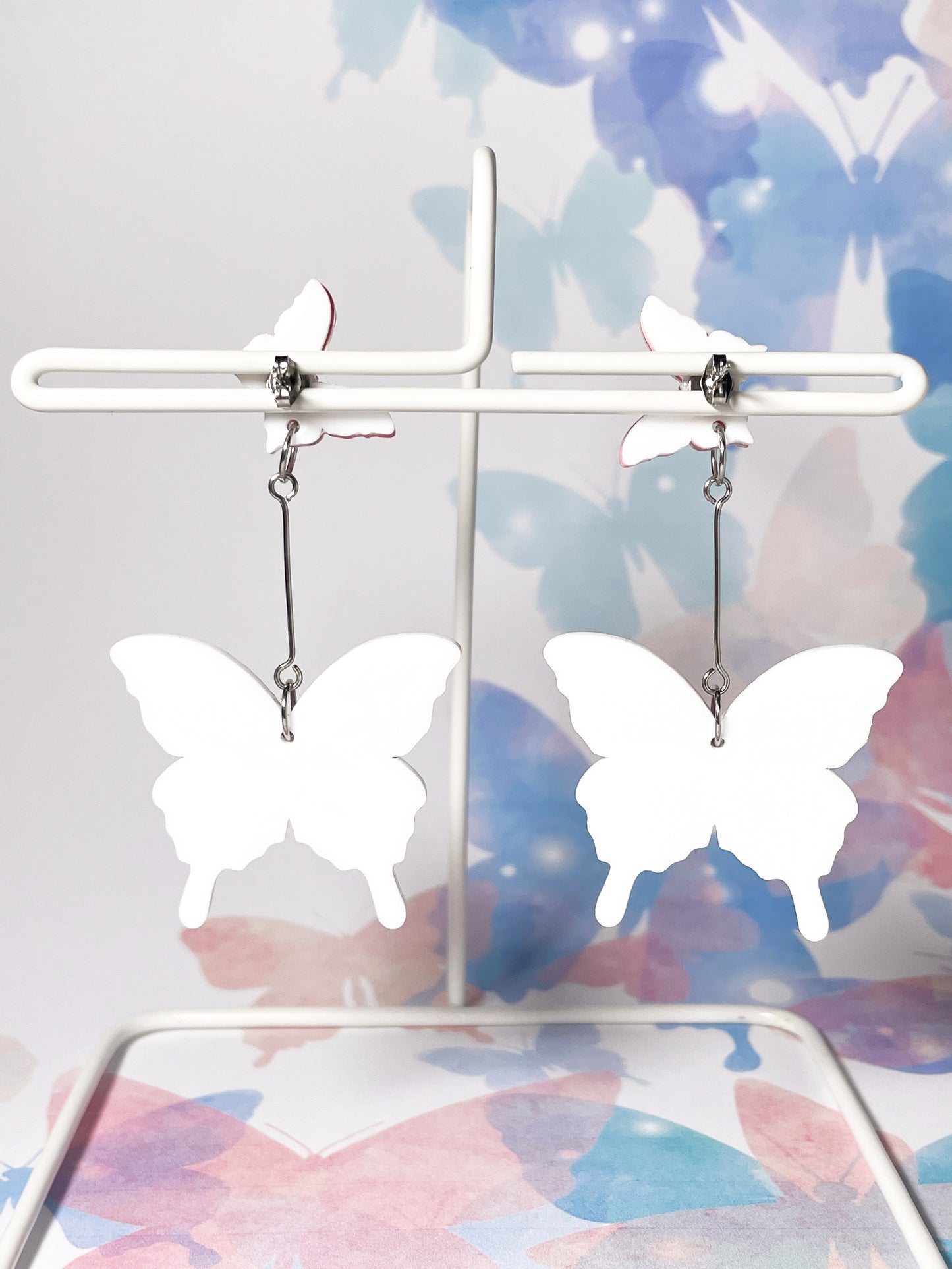 Butterfly Drop Earrings (Pink)