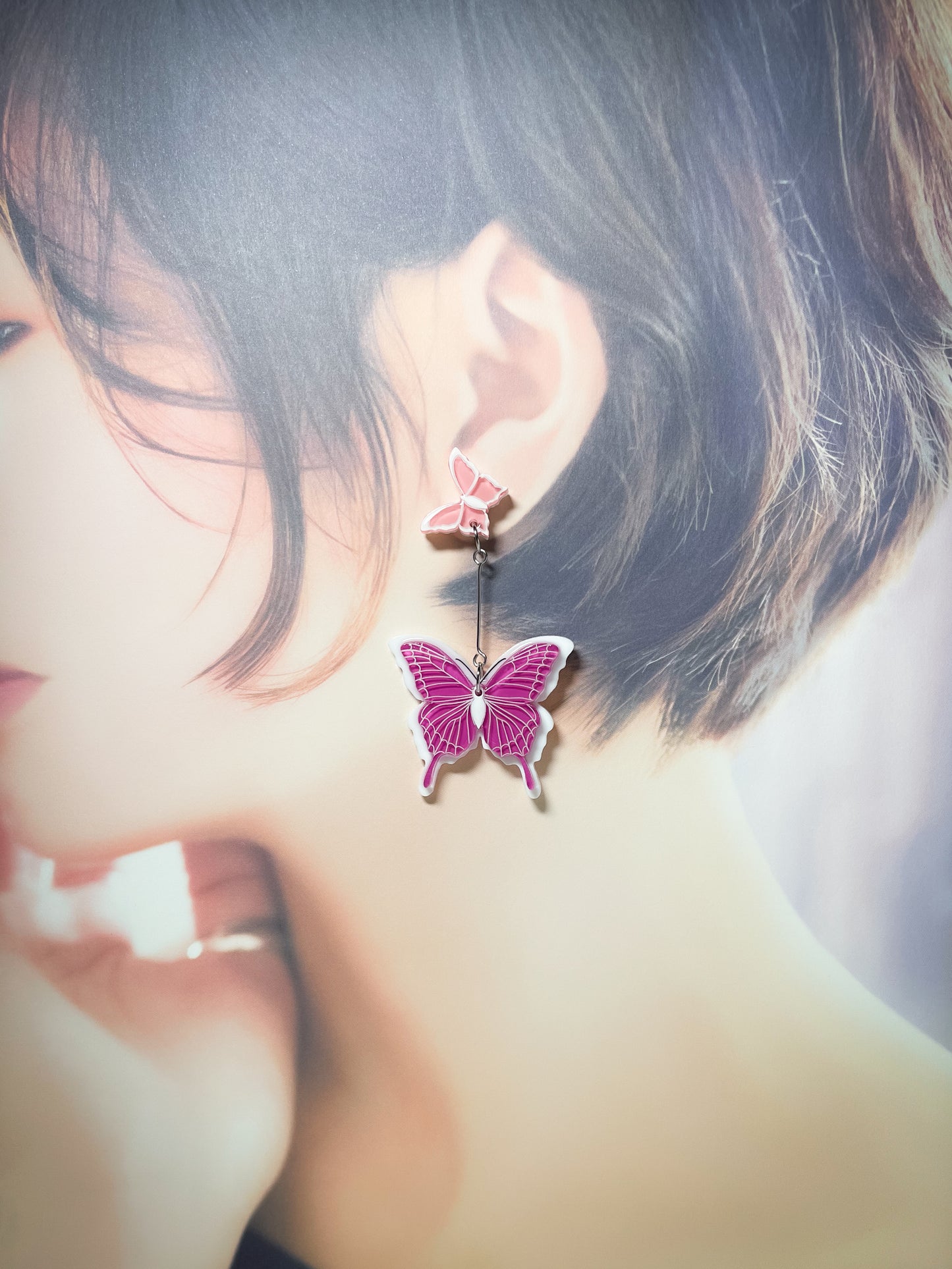 Butterfly Drop Earrings (Pink)